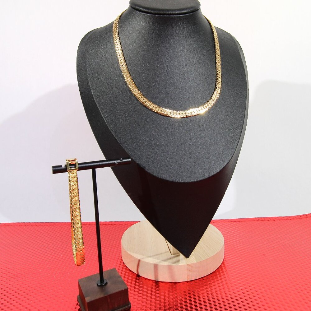 Monet Gold Plated Herringbone Necklace with Matching Bracelet